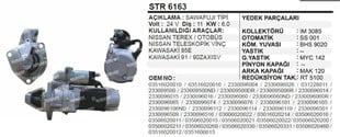 Marş Motoru 24v 11diş Nissan Terex Teleskopik Kavasaki Kepçe Vinç Kawasaki 85e 91 90zaxısv Str6163 | Bypart Umm3215