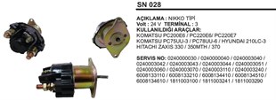Marş Otomatiği 24v Kawasaki Kobelco Komatsu Pc200 Pc220 Komatsu Pc200e6pc220e6-pc75-hyundaı Zaxıs-210lc 2 Kulak | Remark Sn028