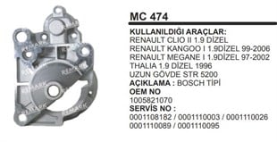 Pinyon Kapağı Renault Clio Iı 1.9 Dizel Kango Megan Thalia 1.9 Dizel Uzun Gövde | Martek Mc474