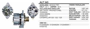 Alternatör 24V 40AH Bmc Dev Fatih Profesyonel Cummıns Johndeere Komatsu Caterpillar 320 322 325 Komatsu PC450 1997- LC6 | MARTEK ALT345