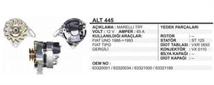 Alternatör 12V 65AH Fiat Uno Tipo 86-93 Gergili | MARTEK ALT445