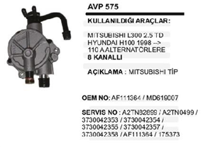 Vakum Pompası Hyundai H100 Starex Mitsubishi L200 L300 8KANAL 98> | MARTEK AVP575