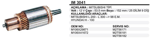 Marş Kollektörü 12V Mitsubishi L200 L300 Hyundai H100 Em (Rulmanlı) 53.7X152X9-IM3041 | MARTEK IM3041