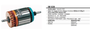 Marş Kollektörü 12V R9-R19-CORSA Peugeot Mercedes Laguna Partner 44x112x8 IM539 D6RA57 D6RA141 D6RA45 594529 | MARTEK IM539