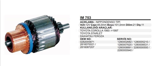 Marş Kollektörü 12V Toyota Corolla Daihatsu Feroze 45x101x11 IM753 Kubato | MARTEK IM753