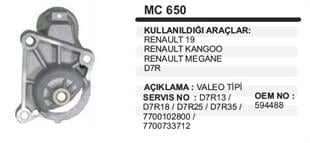 Pinyon Kapağı Renault R19 Kango Megane D7R Valeo Tip D7R.MC650 | MARTEK MC650