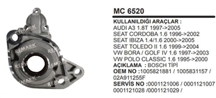 Pinyon Kapağı Vw Bora Golf Polo Seat 97 05 Benzinli Audi A3 Seat Cordoba Seat İbiza Toledo Polo Classic | MARTEK MC6520