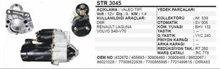 Marş Motoru 12V 9DİŞ Renault Laguna Volvo S40 V70 (D6RA63)(STR3045)1.4KW | MARTEK STR3045