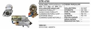 Marş Motoru 12V 15DİŞ Daewoo Forklift Sanko Cummins Motorlu Çöp Süpürme Aracı Cat Cummins Forklift Cummins A2300 Muturlu | MARTEK STR4790
