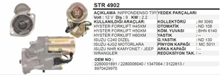 Marş Motoru 12v 9diş 2,2 Kw Denso Tip Isuzu C240 Hyster 4jg2 | Martek Str4902