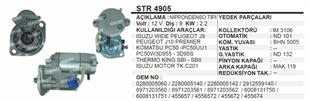 Marş Motoru 12V 9DİŞ J9 Premier Isuzu J10 Komatsu Forklift Sanko Doosan Isuzu Komatsu Yanmar Dıs Cap 35 | MARTEK STR4905