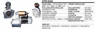 Marş Motoru 12V 13DİŞ Mitsubishi L300 Hyundai H100 Proton STR6046 | MARTEK STR6046