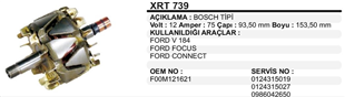 Rotor 12V 75AH Connet Connect Focus Renault Megane Laguna Ford Transit V184 Focus Mercedes Vito | MARTEK XRT739