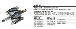 Rotor 12V 90AH N.denso Tip Catarpillar 902 3024/3034 Lastik Tekerli Loader Landrover Freelander Honda Accort Toyoya | MARTEK XRT9572