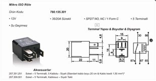 Mikro Röle 12v 5fiş 35a 20a Çift Platin Changeover Su Geçirmez | Elo 780135301