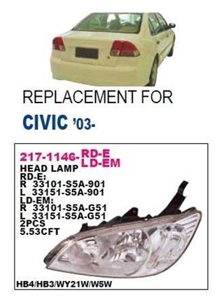 Far Ön Sağ Honda Cıvıc Sedan 03-05 | Depo 2171146rldem