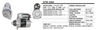 Marş Motoru 12v 8diş Mercedes A160 A170 Vaneo 1.6 D7e | Orjrev Str3260