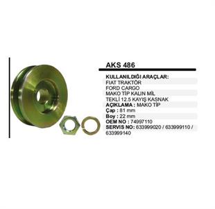 Alternatör Kasnağı Fiat Traktör Ford Cargo 12.5 Tekli Kayış Ford D1210 J9 Dodge D250 Kalın Döküm -------74997110 Remark- AKS486 | REMARK AKS486