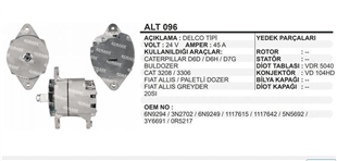 Alternatör 24V 45AH Caterpıllar Fiat Allıs Fiat Allıs Paletli Dozer Grayder İş Makinesi Delco Tip | REMARK ALT096
