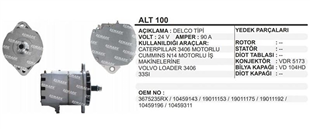 Alternatör 24V 100AH Caterpillar Cummıns İş Makinası Volvo İş Makinası Caterpıllar 325 Cummıns Engines Caterpillar Ag. & In | REMARK ALT100