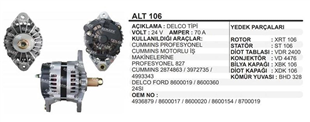 Alternatör 24V 70AH Bmc Pro 822-847 Ym Delco Tip Cummıns Bmc Fatih Profesyonel | REMARK ALT106