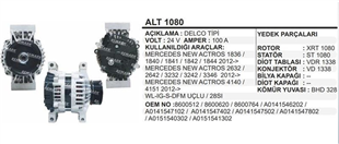 Alternatör 24V 100AH Mercedes Actros Atego 1840 4140 Mercedes Benz Axor 1840 1841 1842 1844 1836 2632 2642 3232 3242 3346 415 | REMARK ALT1080