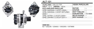 Alternatör 12v 100ah Opel Astra J-ınsıgna-zafira Alt121 Alt20079 1202236 1204643 13502583 13579668 | Remark Alt121