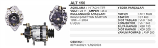 Alternatör 24V 55AH 3FİŞ Isuzu Champion Şampiyon ALT150 | REMARK ALT150