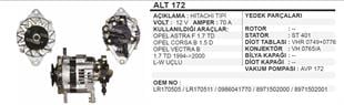 Alternatör 12V 70AH 2FİŞLİ Opel Astra F 1.7TD Corsa 1.5D Vectra B Combo ALT172 | REMARK ALT172