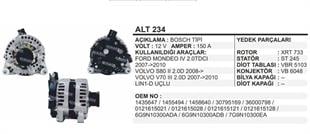 Alternatör 12V 150AH Ford Mondeo 2.0 TDCI Volvo S80 V70 2.0 Land Rover Frelander Bosch Tipi | REMARK ALT234