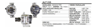 Alternatör 12V 110AH Ford Transit Minibüs ALT235 124325100 | REMARK ALT235