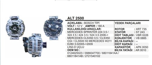 Alternatör 12V 200AH Mercedes Sprinter C200 E200 ALT23344 | REMARK ALT2500