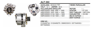 Alternatör 12V 80AH Bosch Tıpi Mercedes ALT260 | REMARK ALT260