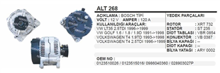 Alternatör 12V 120AH Vw Caddy Transporter 1.9 Audi A4 Soketli | REMARK ALT268