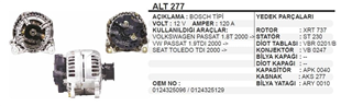 Alternatör 12V 120AH Vw Passat Audi Seat Soketli ALT277 | REMARK ALT277