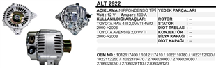 Alternatör 12V 100AH Toyota Avensis RAV4 ALT2922 | REMARK ALT2922