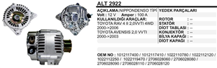 Alternatör 12v 100ah Toyota Avensis Rav4 Alt2922 | Remark Alt2922