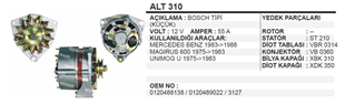 Alternatör 12V 65AH Mercedes Magirus 3AYAK ALT310 | REMARK ALT310