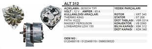 Alternatör 12V 65AH Fatih Kubato Termoking Opel Massey Ferguson-fatıh-opel 65A | REMARK ALT312
