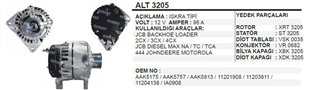 Alternatör 12V 95AH Iskra Jcb 4CX 2007 Jcb Backhoe Loader Johndeere ALT3205 ALT12786N 12786N 11201908 | REMARK ALT3205