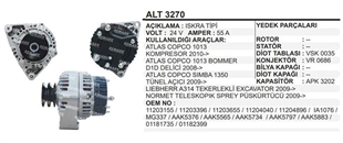 Alternatör 24V 55AH Iskra Deutz Atlas Copco Lınde Atla Copco Kompresör Bommer D1D Delici Atlas Simba 1350 Tünel Açıcı Lıebher | REMARK ALT3270
