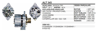 Alternatör 24V 30AH Bmc Dev Fatih Profesyonel Cummıns Johndeere Komatsu Caterpillar 320 322 325 | REMARK ALT345