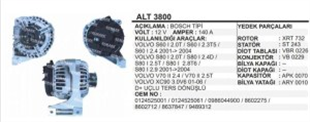 Alternatör 12V 140AH Volvo S60 I 2.0 T 00-09 S80 V70 XC90 Ters Dönüşlü | REMARK ALT3800