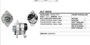 Alternatör 12V 50AH R12 Fiat Tofaş Şahin Doğan Kartal Dkş ( Kasnak Geride ) | REMARK ALT480D