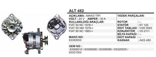 Alternatör 24V 40AH Fiat 50NC İveco 65.9 50NC/M24 Ym (Tekli Kasnak 9.5 Kayış) 63393053 | REMARK ALT482