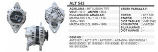 Alternatör 12V 70AH Mazda 323 626 Mitsubishi Tip 87 ALT542 | REMARK ALT542