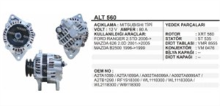 Alternatör 12V 80AH Ford Ranger Mazda Mits Kia Rio ALT560 XM3410300AA | REMARK ALT560
