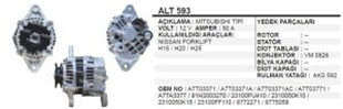 Alternatör 12V 50AH Mıts Nissan Forklift H15 H20 H25 ALT593 | REMARK ALT593
