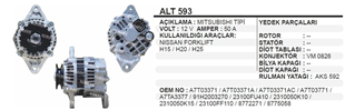 Alternatör 12v 50ah Mıts Nissan Forklift H15 H20 H25 Alt593 | Remark Alt593