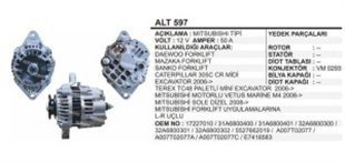 Alternatör 12V 50AH Cat İş.mak. Forklift Marintip Caterpıllar 305CR / Hyundai R28-7 / Jcb / Vetus Engıne / Volvo EC30 UWA3764 | REMARK ALT597